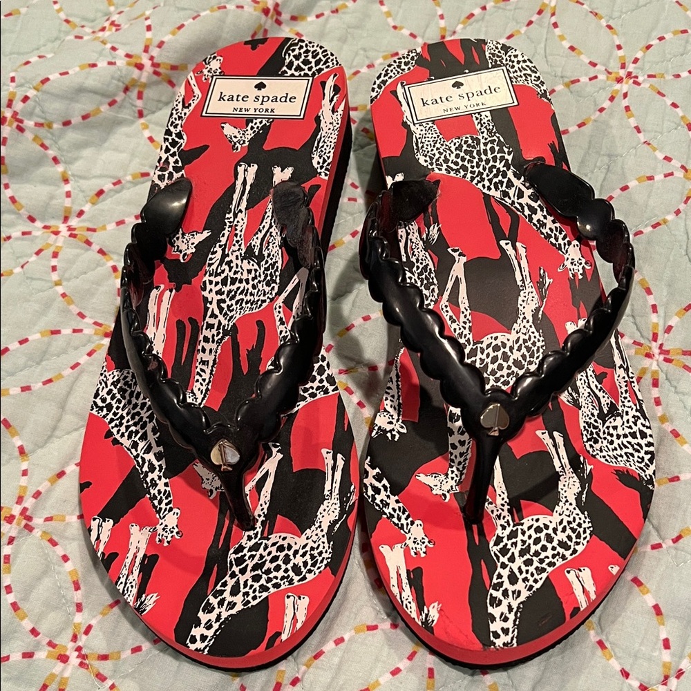 Kate Spade Red and Black Giraffe Print Sandals